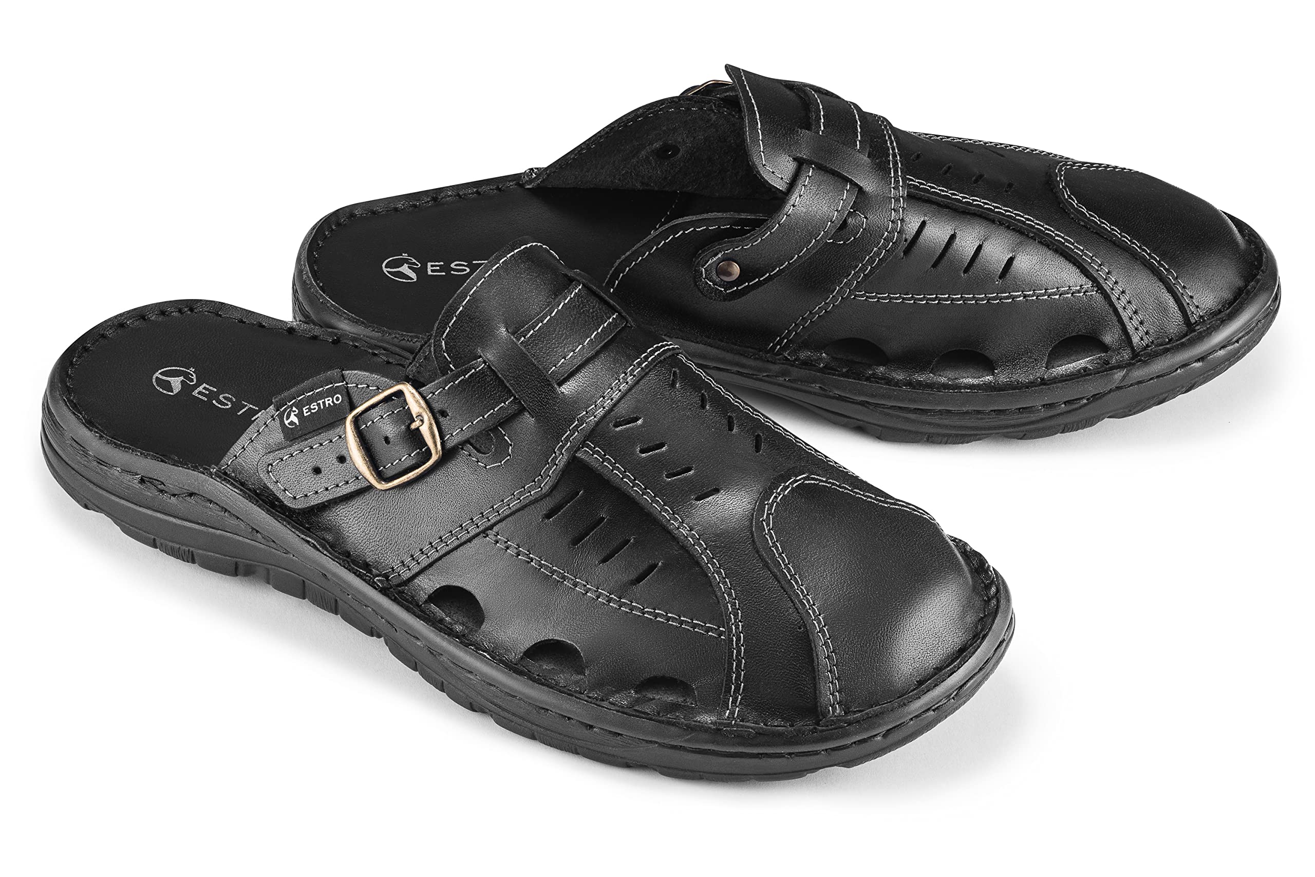 ESTRO Sandali Uomo Esitvi Pelle - Ciabatte Uomo Estive Pelle Sandalo con Suola Gomma Antiscivolo s4