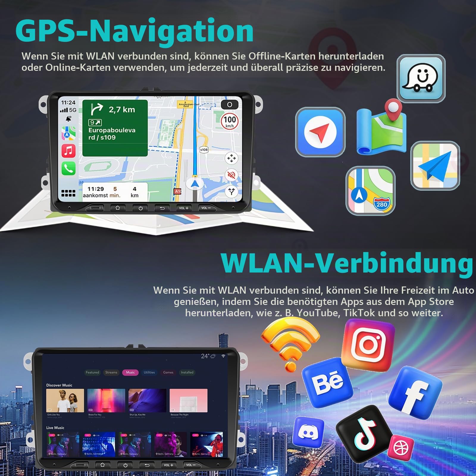 4GB+64GB Autoradio für VW Passat B6 T5 Golf 5 6 Polo 6R Tiguan T5 Jetta Seat Skoda mit Kabellosem Carplay, Android Auto GPS Bluetooth WiFi FM/RDS SWC Canbus EQ + AHD Rückfahrkamera