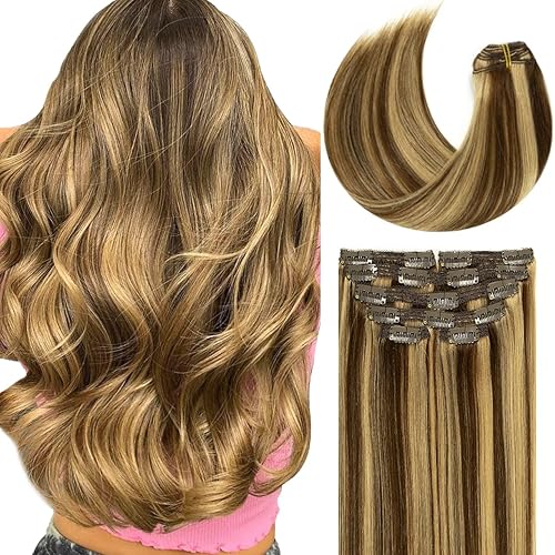 Vista 394 de Lacer Extensiones de cabello humano con clip, de doble trama, cabello brasileño de cabeza completa, color negro azabache, extensiones de cabello