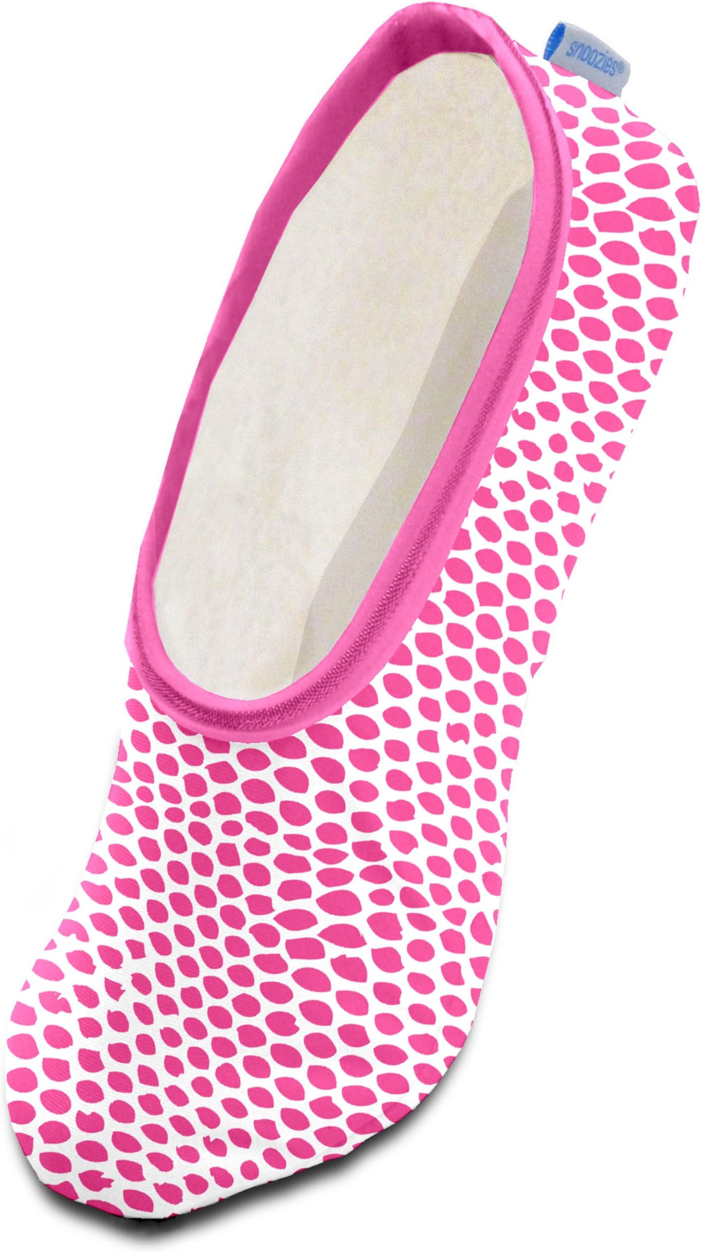 Snoozies Skinnies Lightweight Slippers | Cozy Slippers for Women | Travel Flats On The Go | Animal Dots (Pink) | Small