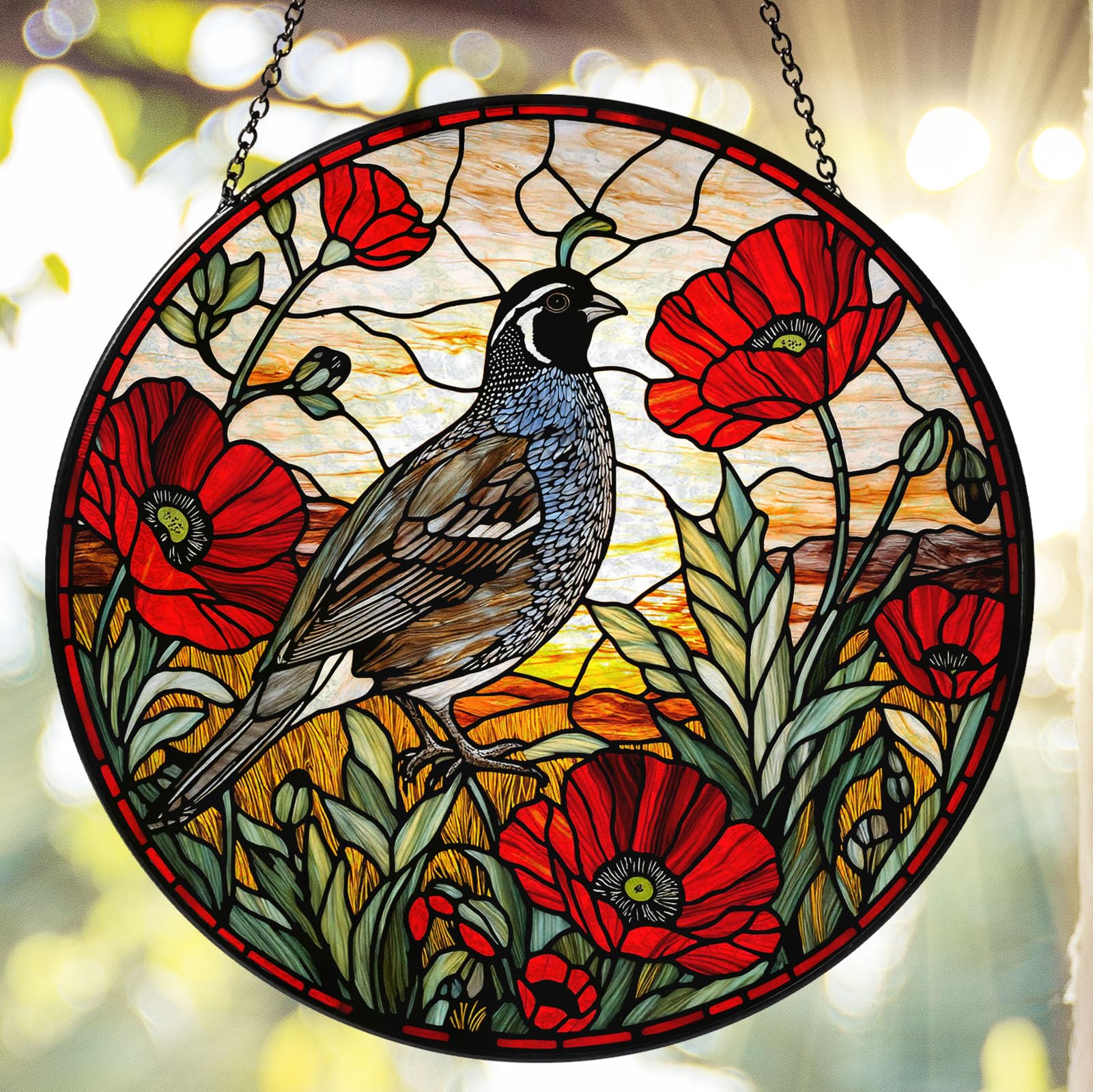 Atrapasueños de California con rama de amapolas, vitrales colgantes para ventana, atrapasueños para mujeres, hechos a mano, decoración para colgar ventanas de jardín, hogar, 7.87 pulgadas