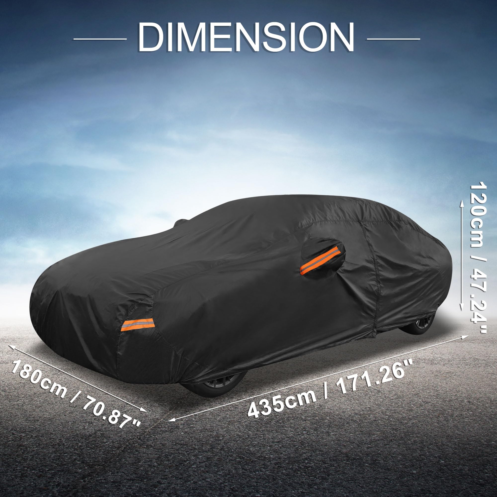 X AUTOHAUX Car Cover Outdoor Waterproof Sun Rain Snow Hail Protection with Left Side Door Zipper 210D-PU for — view 8