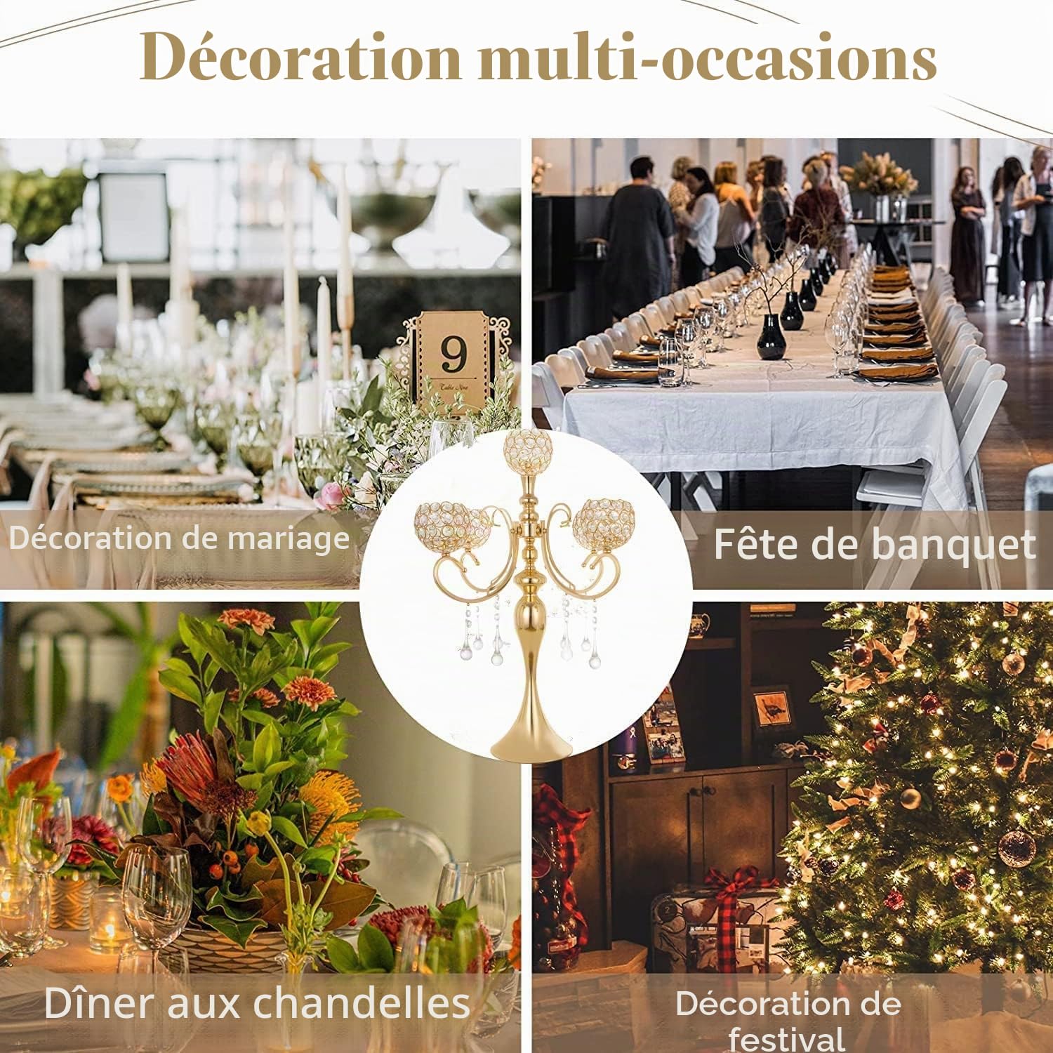 Chandelier Bougeoir Doré à 5 Bras en Cristal Pièces Centrales pour Décoration de Table 65cm de Haut Design Élégant Cadeaux de Mariage