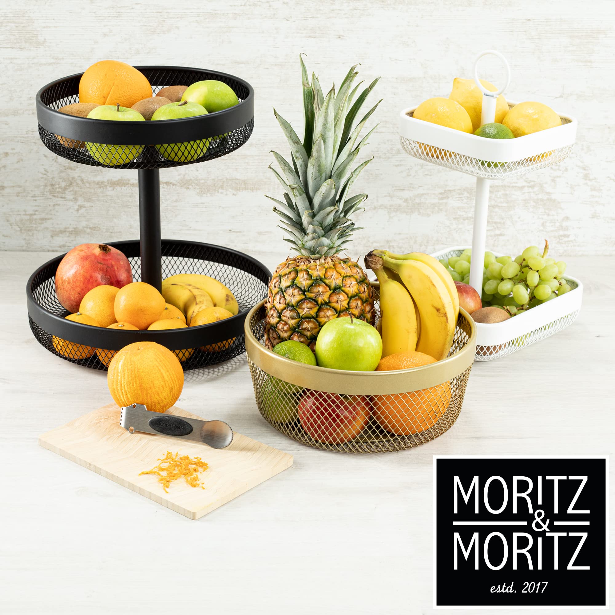 Moritz & Moritz Etażerka na owoce, biała, metalowa, nowoczesna miska na owoce – kosz na owoce