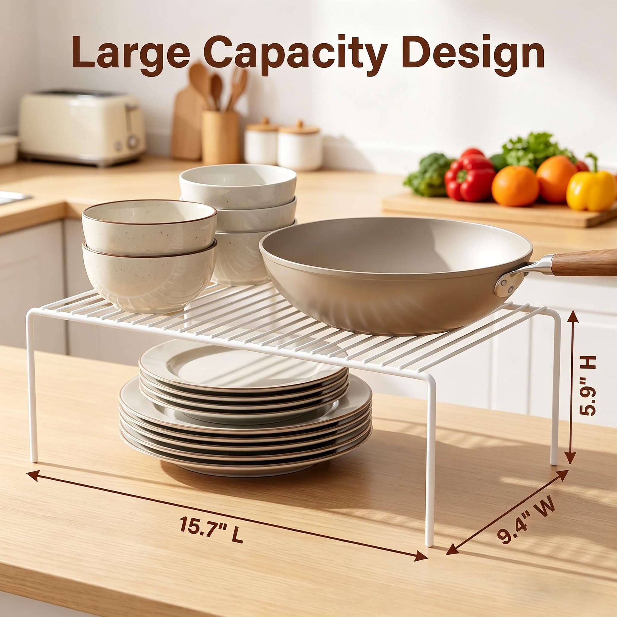 iPEGTOP Juego de 4 organizadores grandes (15.7 x 9.4 pulgadas) para armario de cocina, estante de almacenamiento para armario de congelador, estantes de acero inoxidable para nevera, despensas,