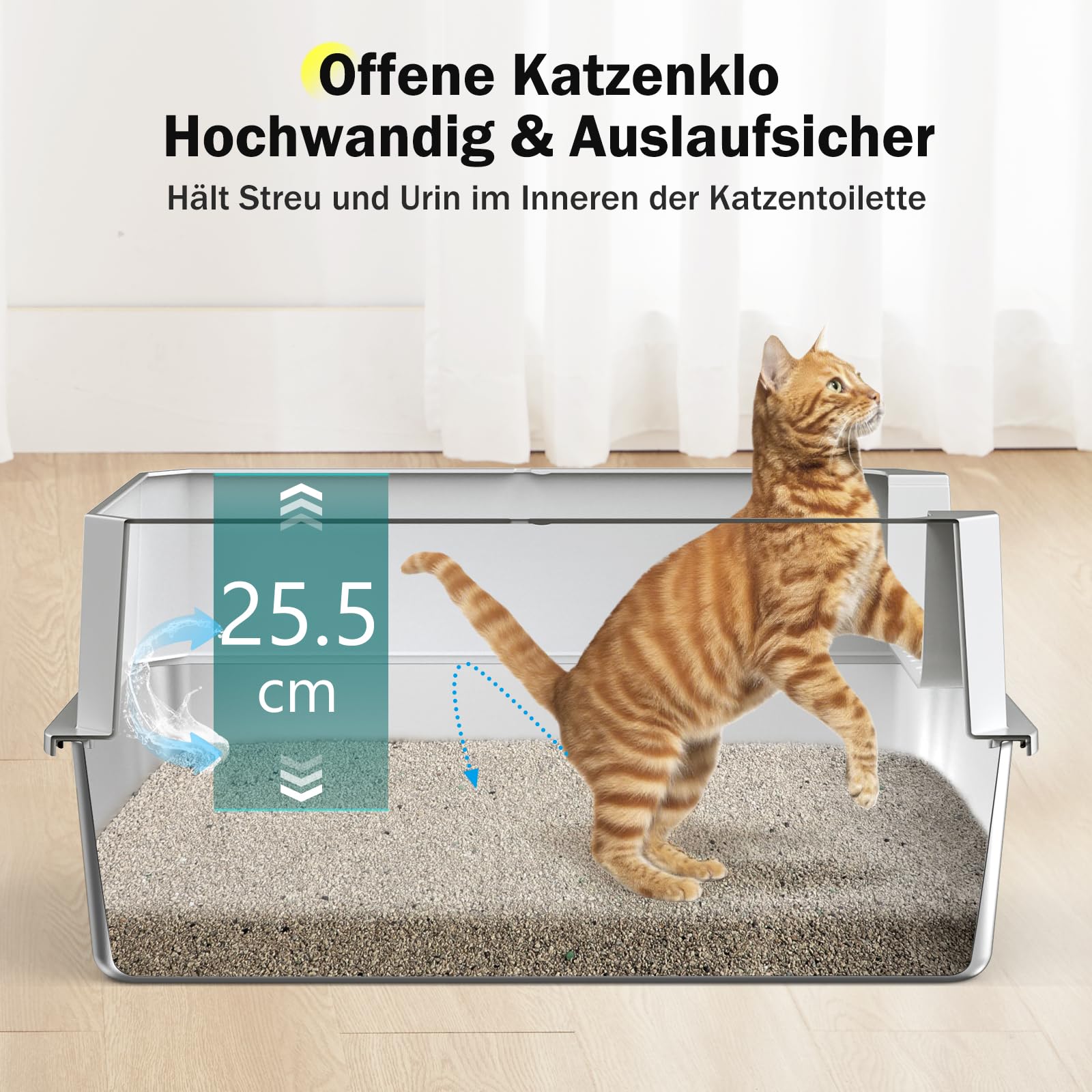 RVS Kattenbak XL - Extra Groot - Kattentoilet met Trap - Hoog