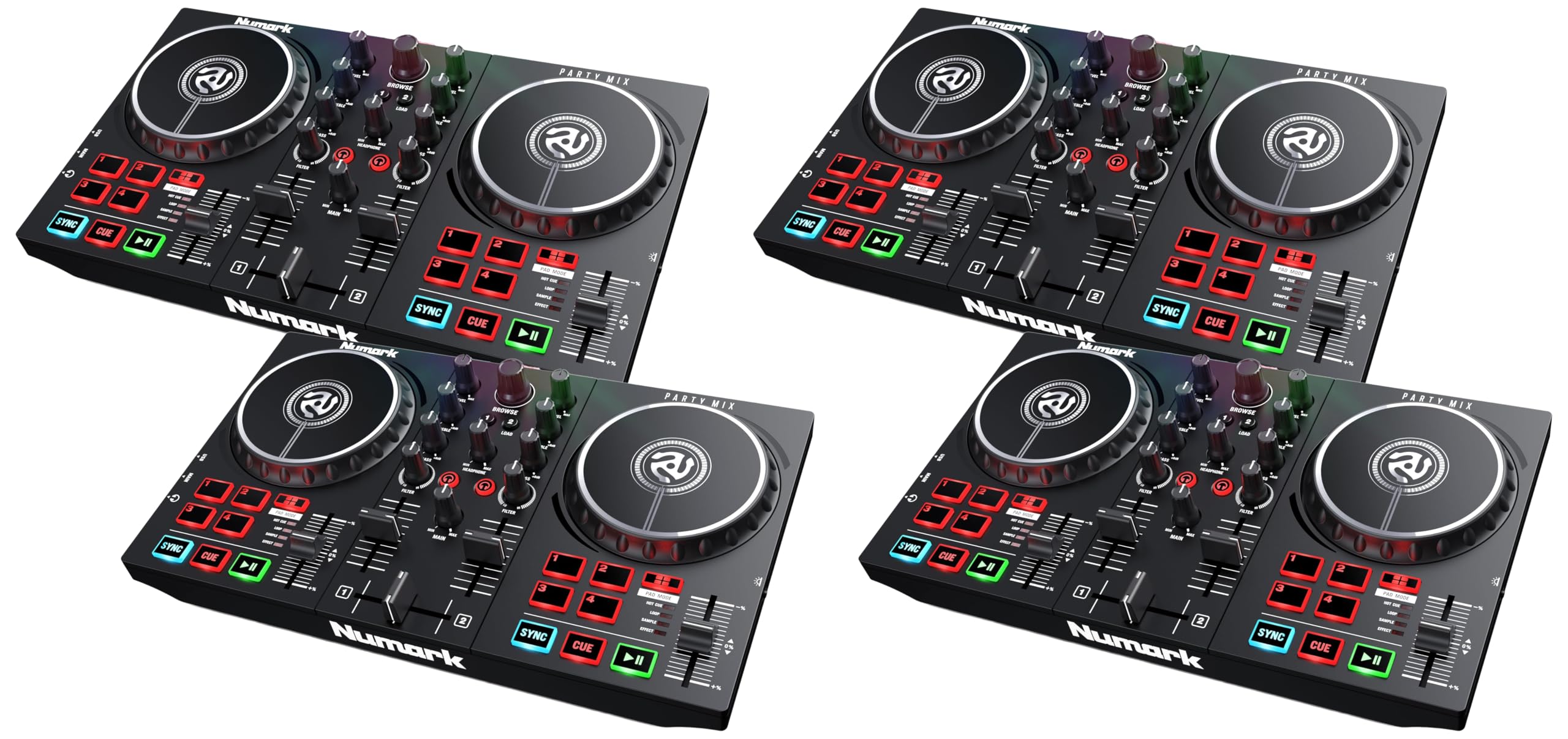 Numark Party Mix II DJ Controller with Lights,2 Decks,Mixer,Audio Interface and Serato Lite,(Pack of 4)