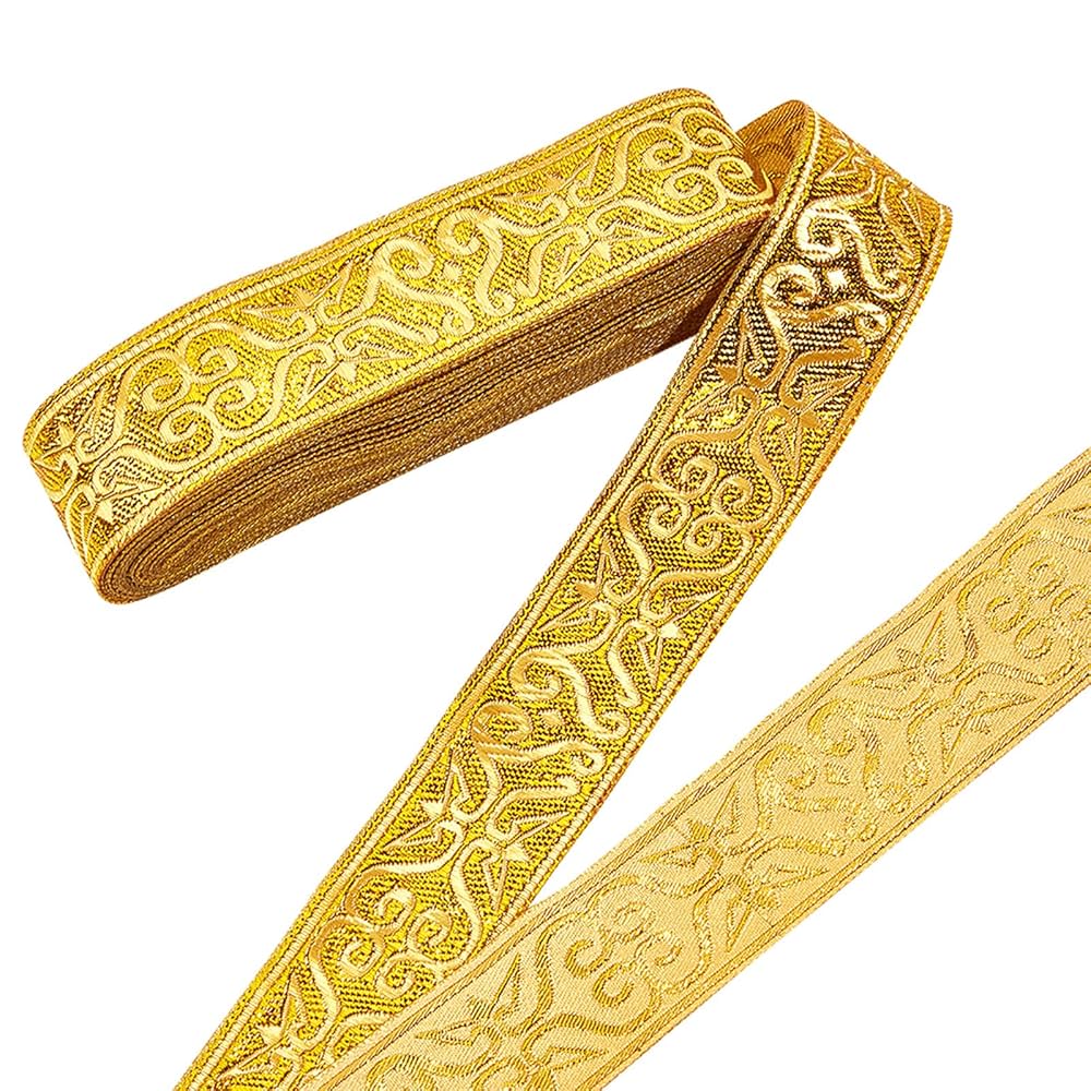 bal バル JACQUARD NBEADS 7.7 Yards Gold Jacquard Ribbon Trim, 1-1/4 Inch Wide