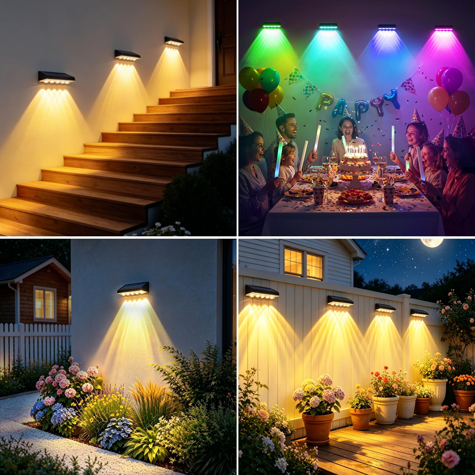 GEARLITE Lámpara de pared solar para exteriores, 6 unidades de lámparas solares para exterior jardín, IP65, resistente al agua, 5 luces LED brillantes solares para exteriores, pared, vallas, balcón