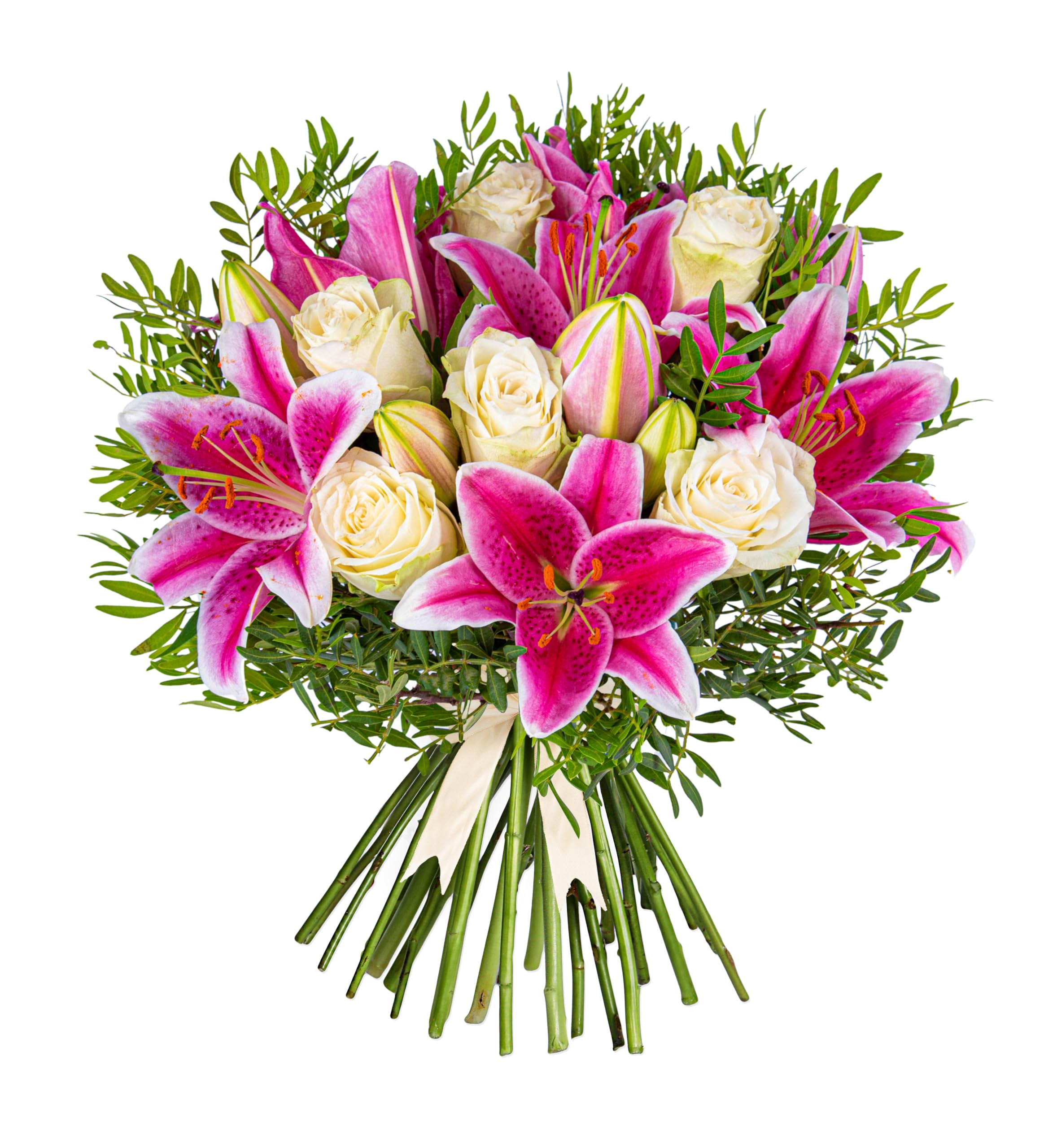 Pink Lilies and Rose Bouquet – Birthday Surprise – Thank You Gesture – Anniversary - Get Well Present – Elegant Floral Arrangement – Luxury Fresh Cut Flowers (Medium)