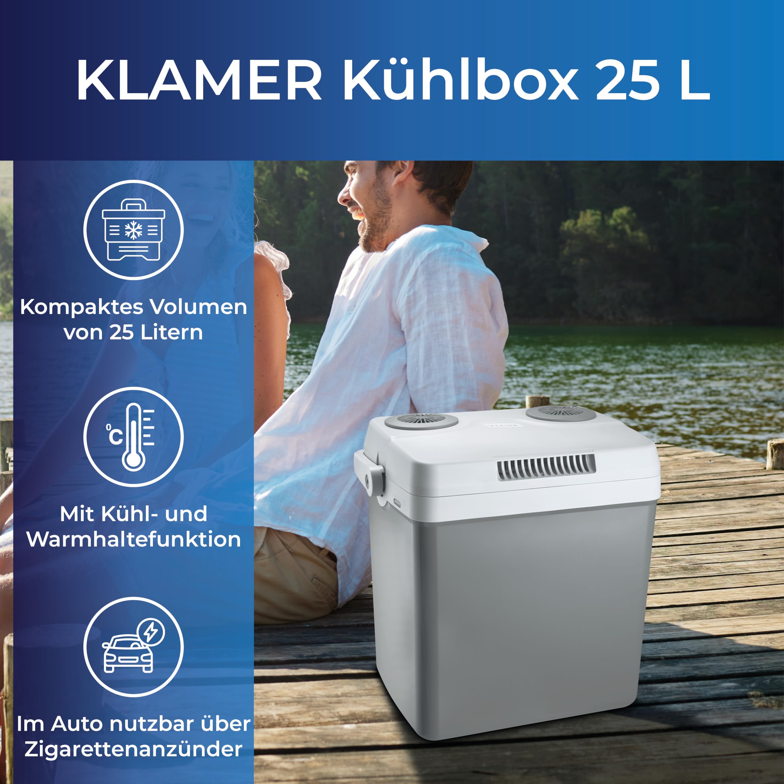 KLAMER elektrische Kühlbox 25 Liter 230V & 12V Auto-Kühlbox Camping grau