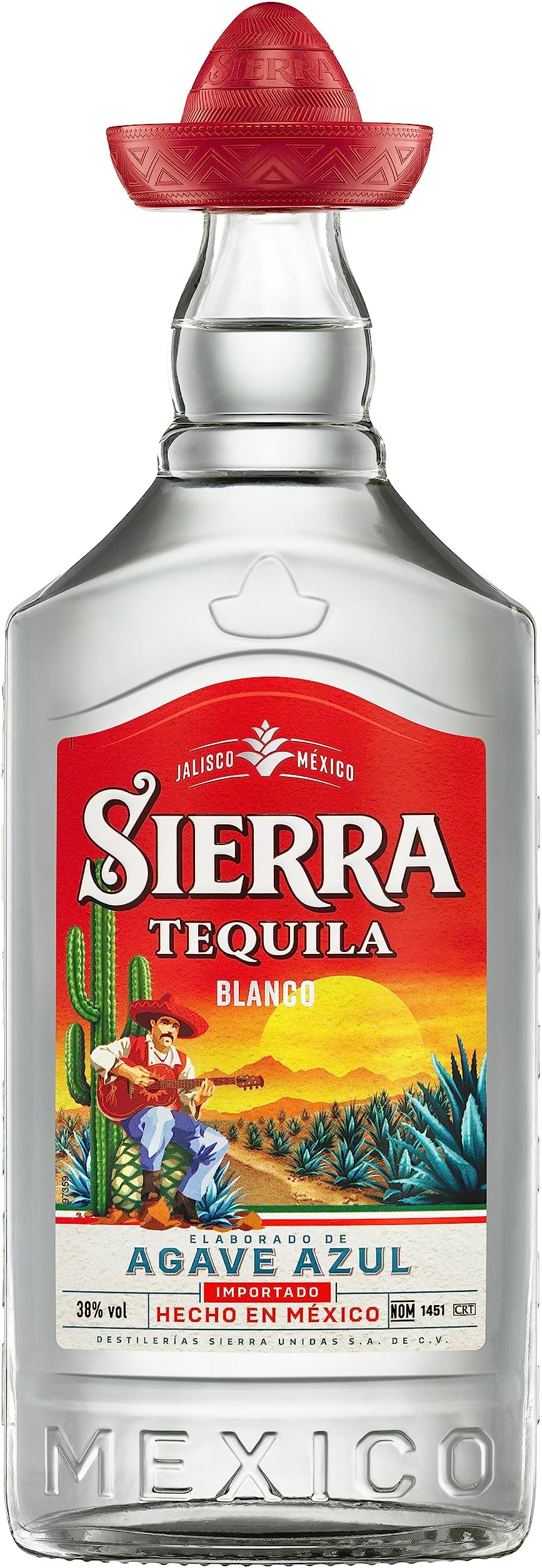 Sierra Tequila Blanco (1 x 700 ml) - The Original with the Red Sombrero from Mexico - Tequila Blanco with Fruity & Fresh Aromas - Ideal as a Shot with Salt & Lemon - 38% ABV