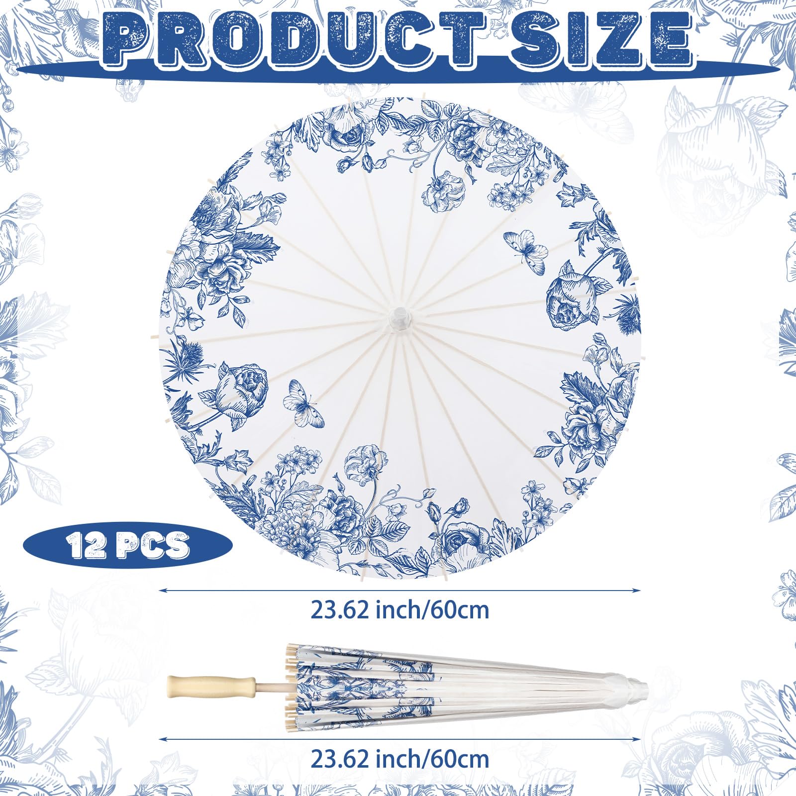 Papierschirme für Hochzeit, 59,9 cm, chinesischer japanischer Sonnenschirm, Vintage, dekorativer Sonnenschirm für Brautparty, Tee