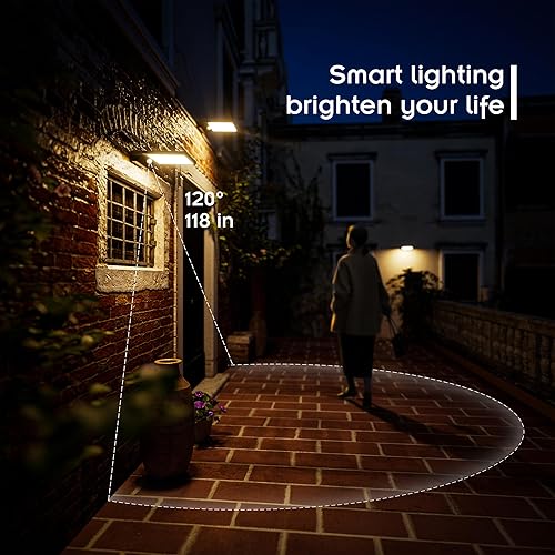 Miniatura 4 de Paquete de 2 lámparas solares de pared para exteriores, impermeable, modelo 2025, batería de 2000 mAh, 350 lúmenes, 3 modos, blanco cálido de 3000