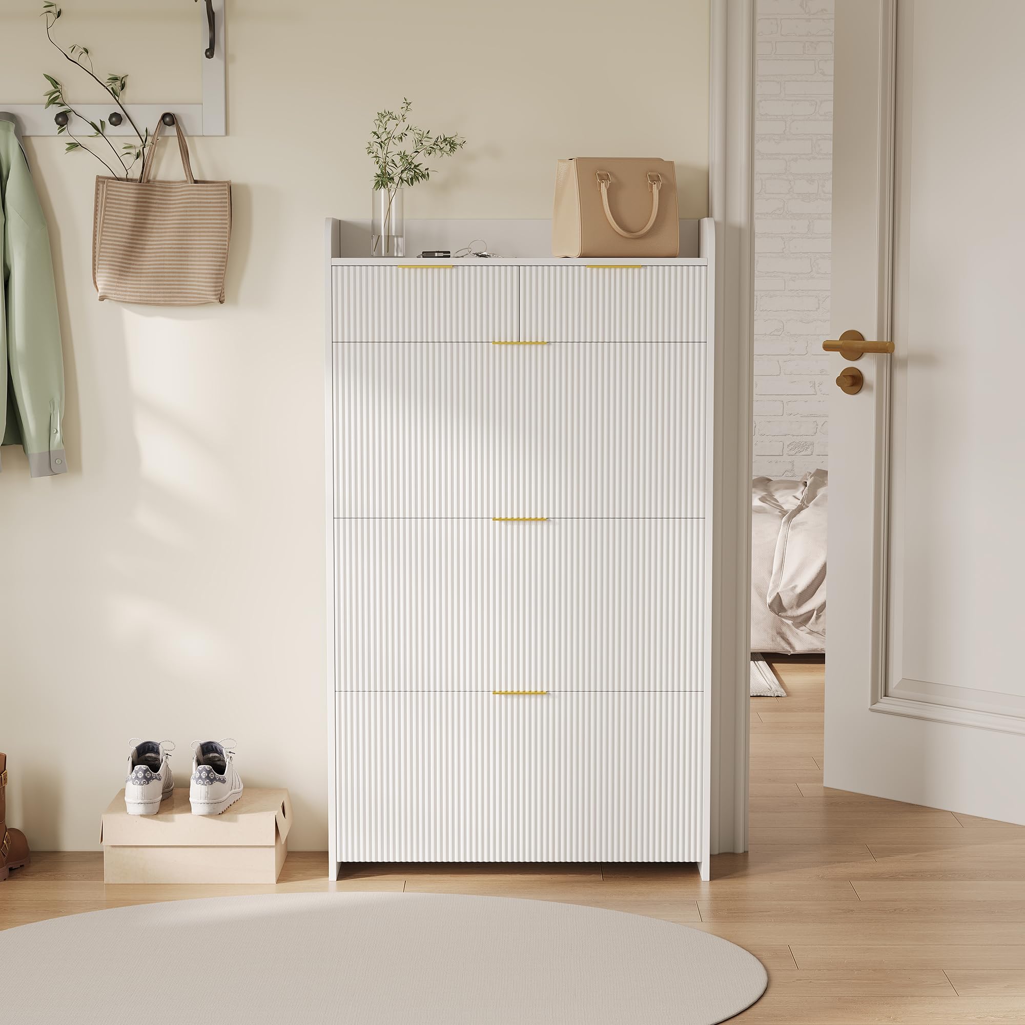 Armoire à Chaussures 15-20 Paires 3 Tiroirs Cloison Réglable 77x24x133.5 cm Blanc