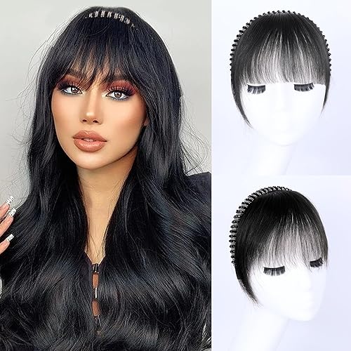 Miniatura 8 de Flequillo de cabello humano con clip, flequillo delgado con banda de diamantes de imitación para reducir la edad, extensiones de cabello para mujer,