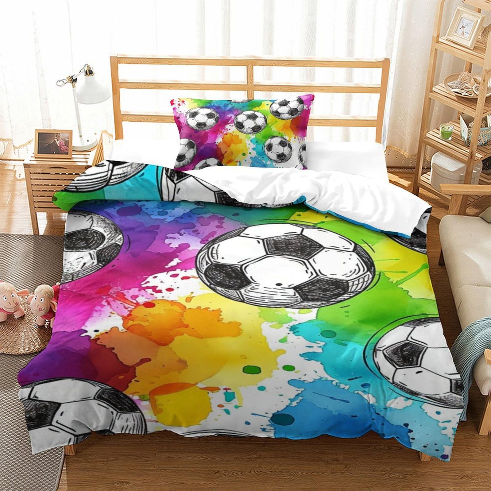 Housse de couette football pour lit enfant et ado parure de lit douce pour nuits confortables