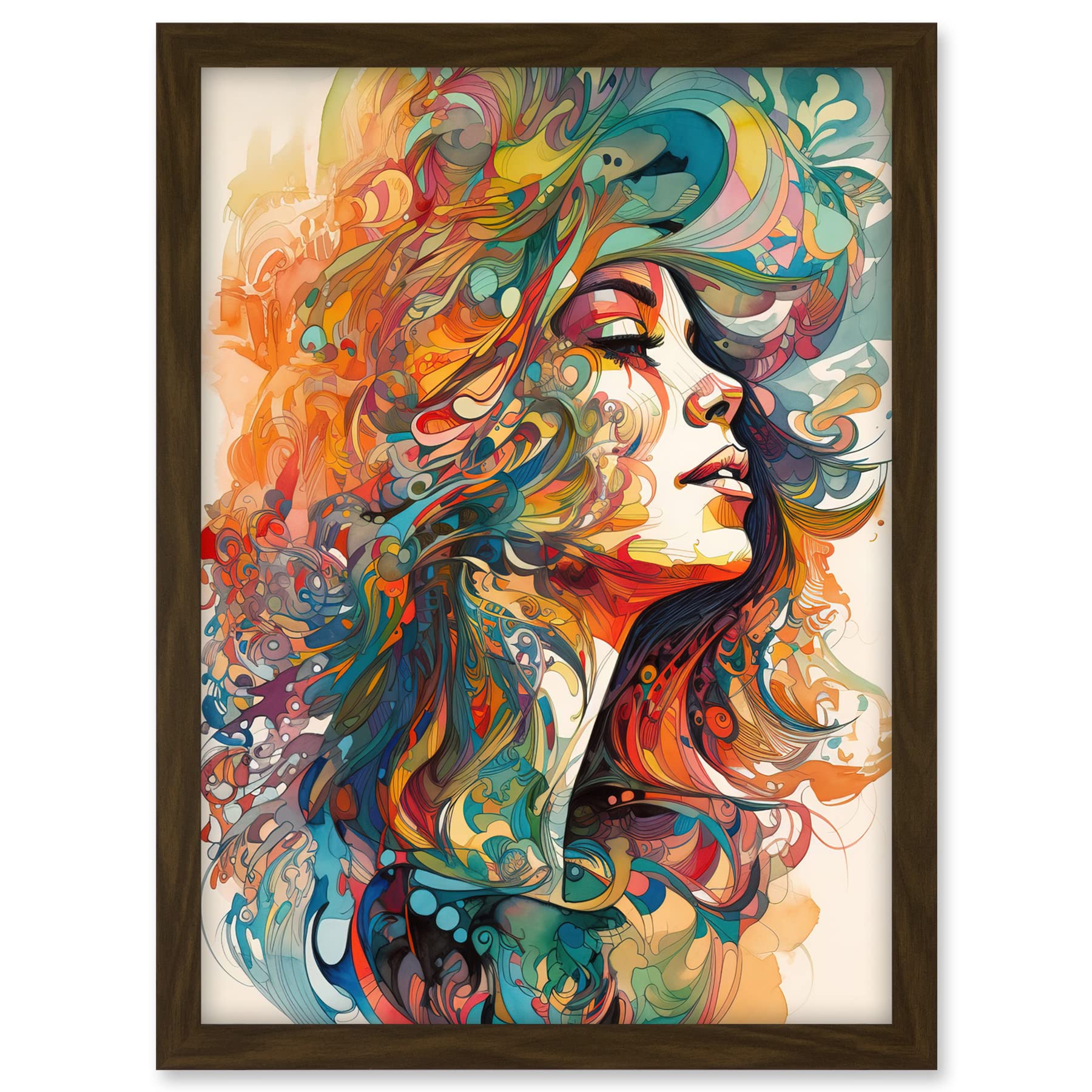 Artery8 Iris Goddess of Rainbows Multicoloured Flowing Hair Deity Portrait Modern Watercolour Illustration Artwork Framed A3 Wall Art Print