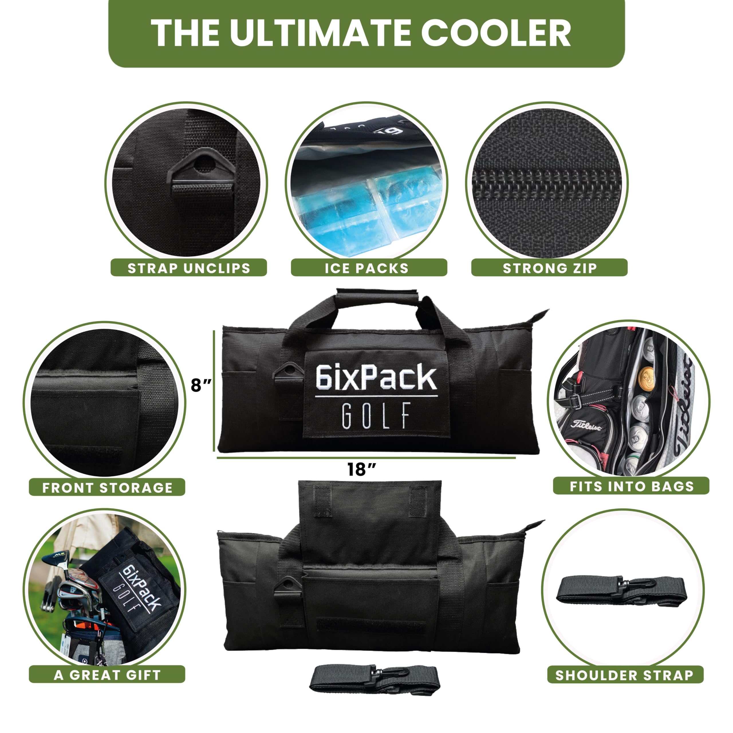 6ixPack Golf Cooler Bag with 2 Ice Packs, Insulated Golf Bag Cooler Holds 6 Cans, Fits in Most Golf Bags - Image 3