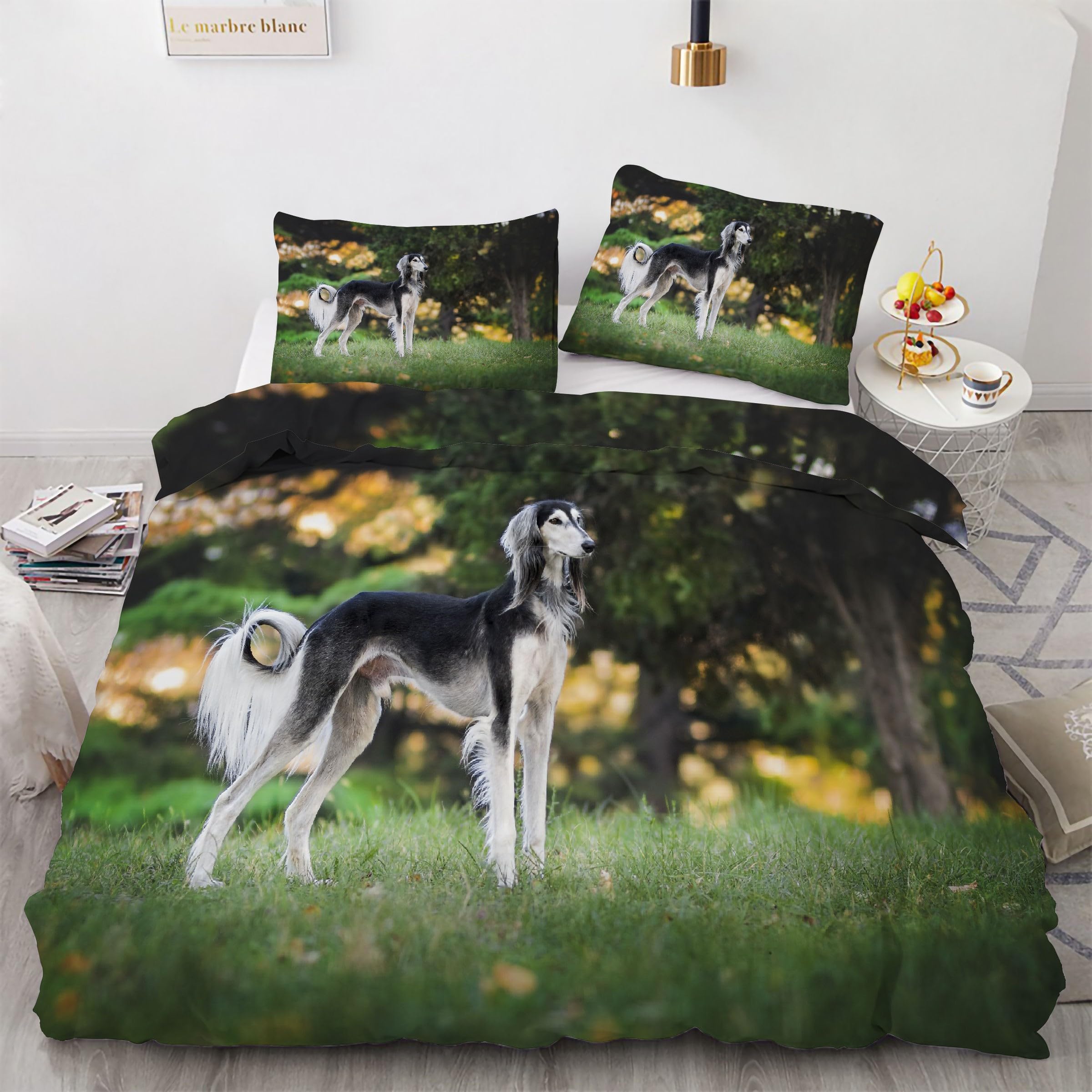 Ensemble de literie 3 pièces en microfibre douce avec motif chien Saluki élégant