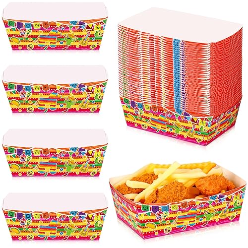 Miniatura 8 de Sumind 50 bandejas de nachos mexicanos desechables, bandejas de comida para fiestas, decoraciones de papel, aperitivos, tacos, barcos para palomitas