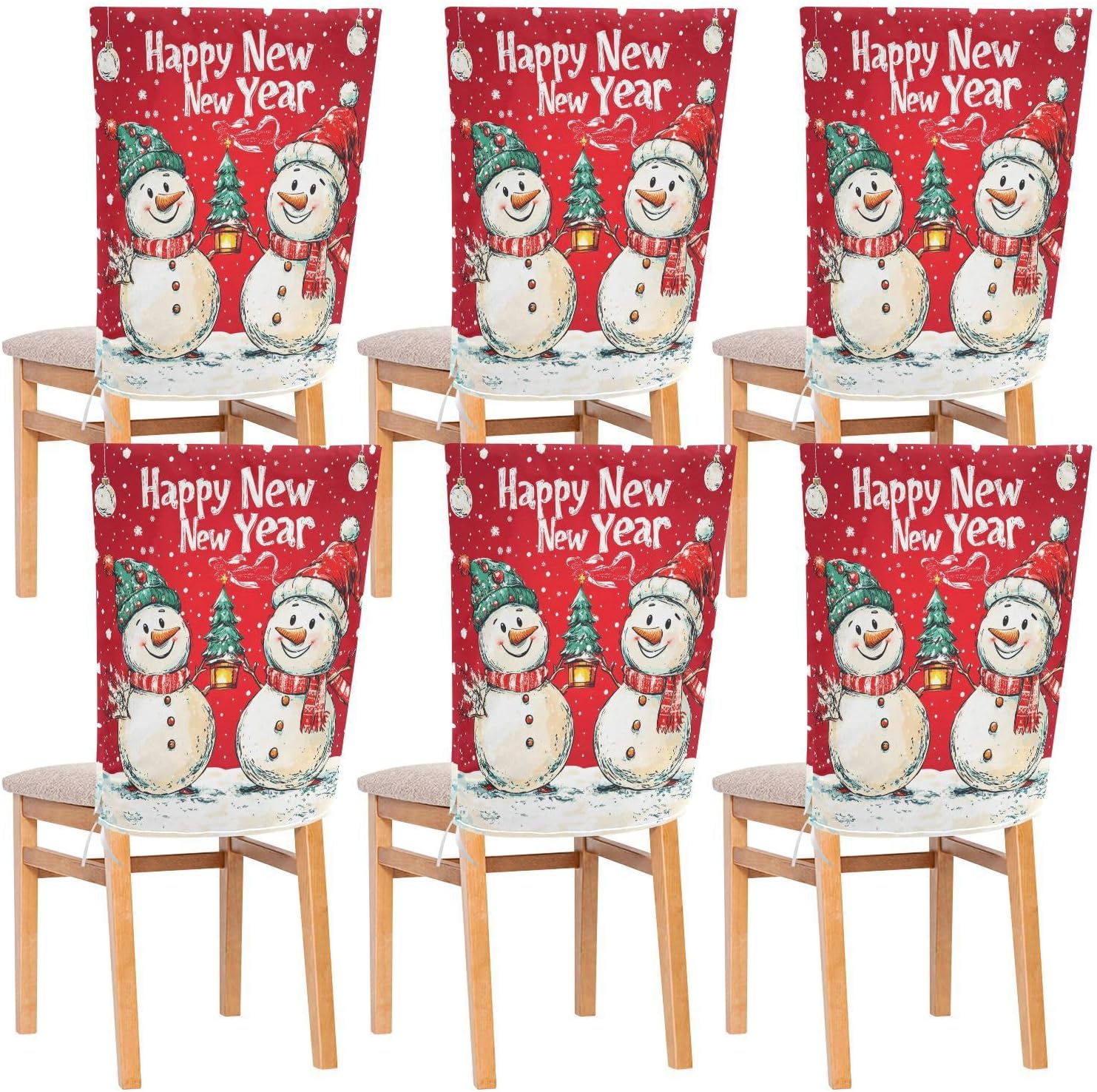 MNSRUU Christmas Chair Back Cover for Dining Room,Snowman Chair Slipcovers Set of 6,Snowman Chair Cover for Kitchen Hotel Holiday Party Decor,43