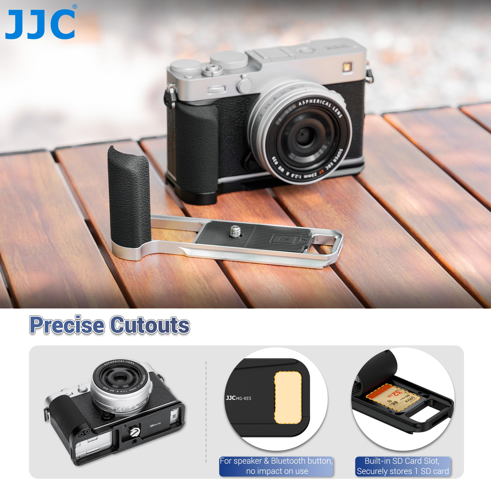 Impugnatura a L in metallo JJC con pulsante di scatto compatibile con Fujifilm X-E5, XE5, sgancio rapido per Arca, impugnatura per Peak Design Capture Camera Clip V3, slot per scheda SD integrato