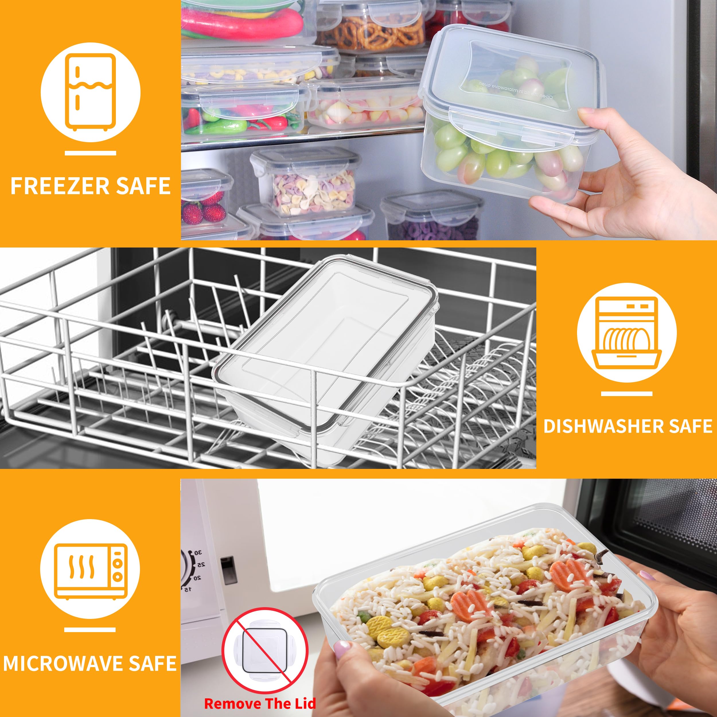 GEIKR 52 PCS Large Food Storage Containers with Lids Airtight, 100% BPA-Free Leakproof Plastic Meal Prep Containers Reusable,Microwave & Dishwasher & Freezer Safe,Includes Labels & Pen