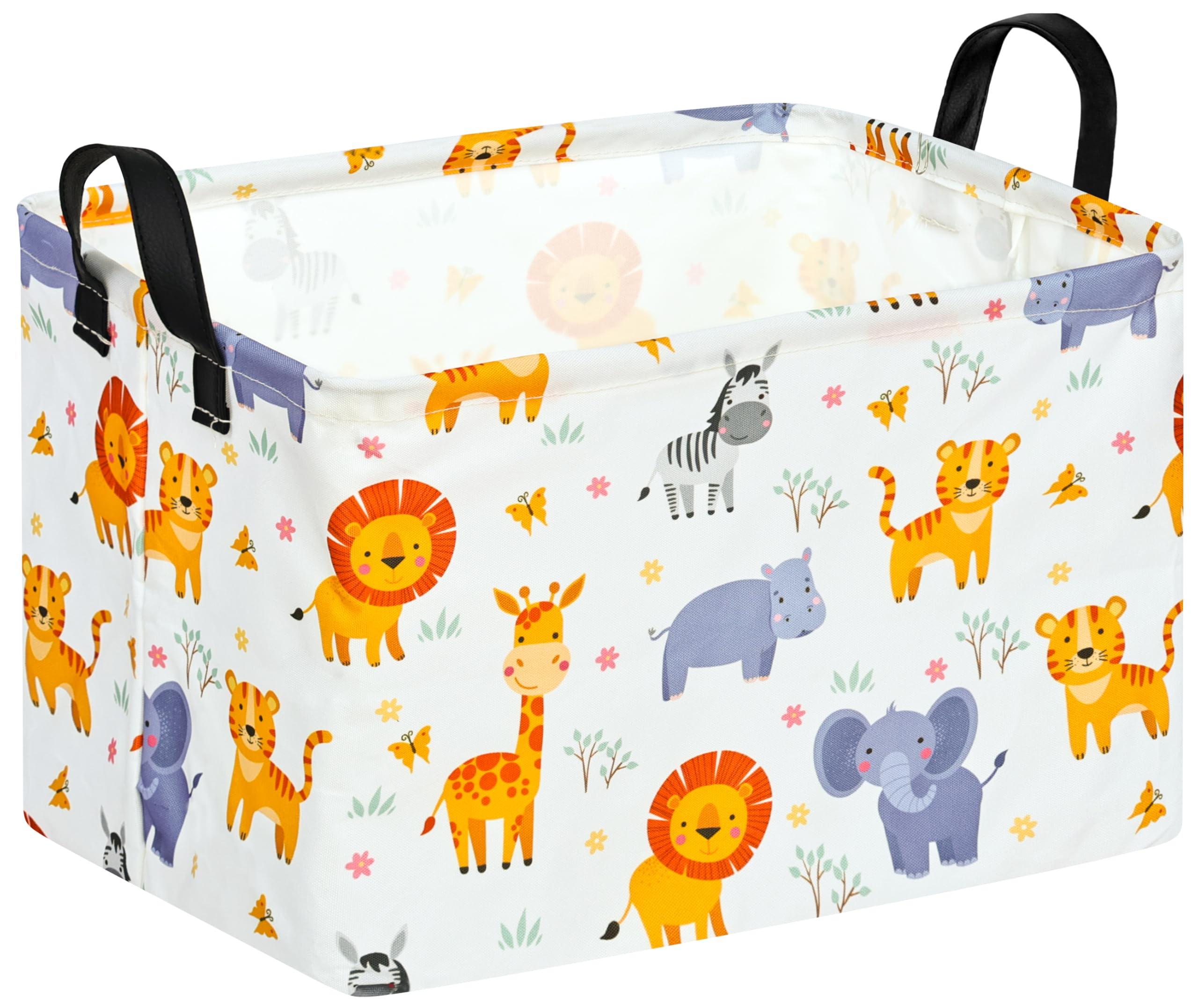 Baby Storage Basket Nursery Box Laundry Hamper Organization Bins for Toys and Clothes with Handles (Animals)