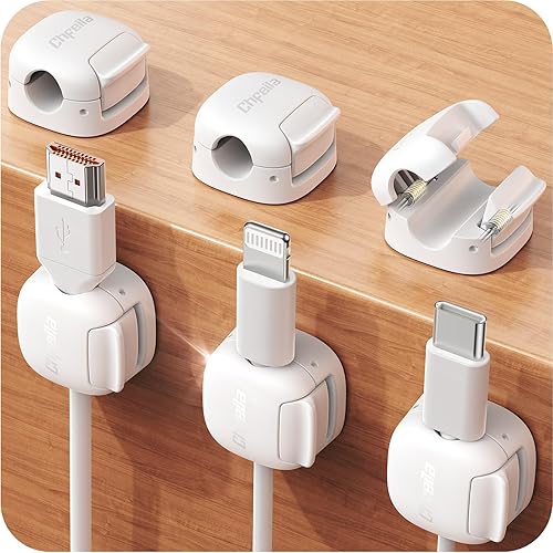 Paquete de 6 organizadores de cables, clips compactos de doble resorte y cierre de cierre, cargador adhesivo para teléfono, soporte de alambre para