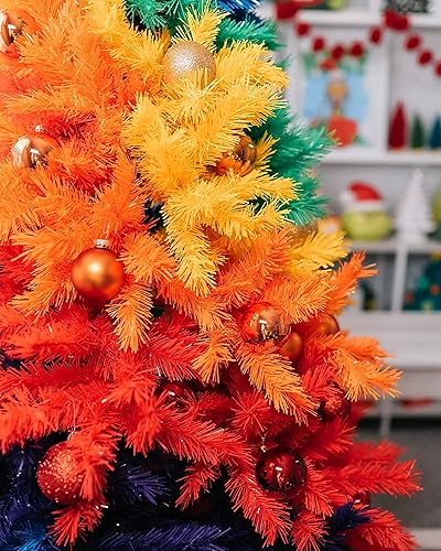 Miniatura 6 de Treetopia Árbol de Navidad artificial de unicornio arcoíris  Perfil completo sin iluminación de 4 pies con 363 puntas de ramas y soporte blanco de