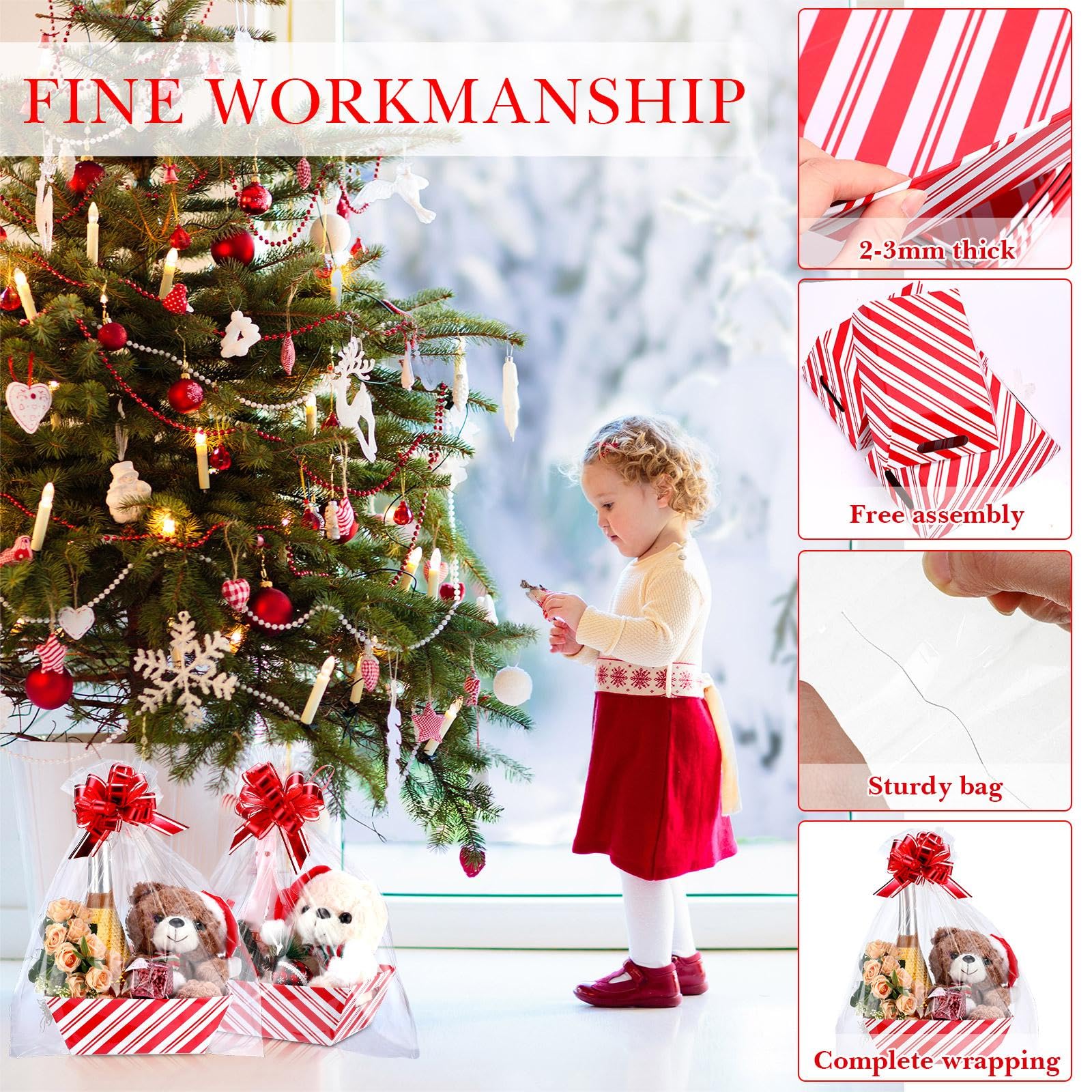 Il kit di 44 cesti regalo vuoti, include 12 cesti regalo vuoti, 12 sacchetti di plastica per cesti regalo e 20 fiocchi da tirare per matrimoni, Ringraziamento, Natale, feste, confezioni regalo (rosso,