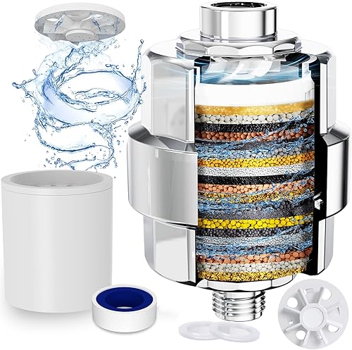 EMBATHER - Filtro de ducha de 20 etapas para agua dura, elimina clorofluorurometales pesados, filtro suavizante de ducha de alto rendimiento para