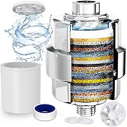 Filtro de chuveiro, EMBATHER Filtro de cabeça de chuveiro de 20 estágios para remoção de água dura cloro/flúor/metais pesados, filtro amaciante de chuveiro de alta saída para cabelo, 1 cartucho –