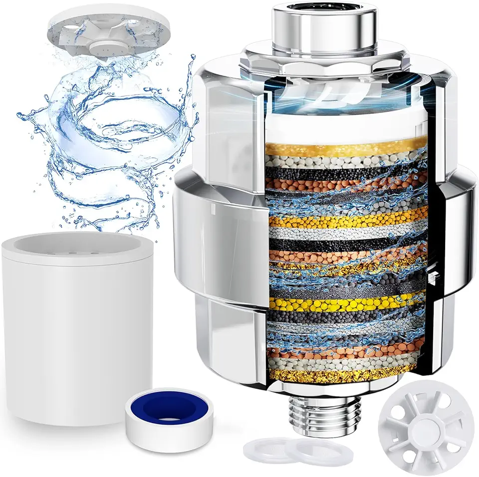 Filtro de chuveiro, EMBATHER Filtro de cabeça de chuveiro de 20 estágios para remoção de água dura cloro/flúor/metais pesados, filtro amaciante de chuveiro de alta saída para cabelo, 1 cartucho –