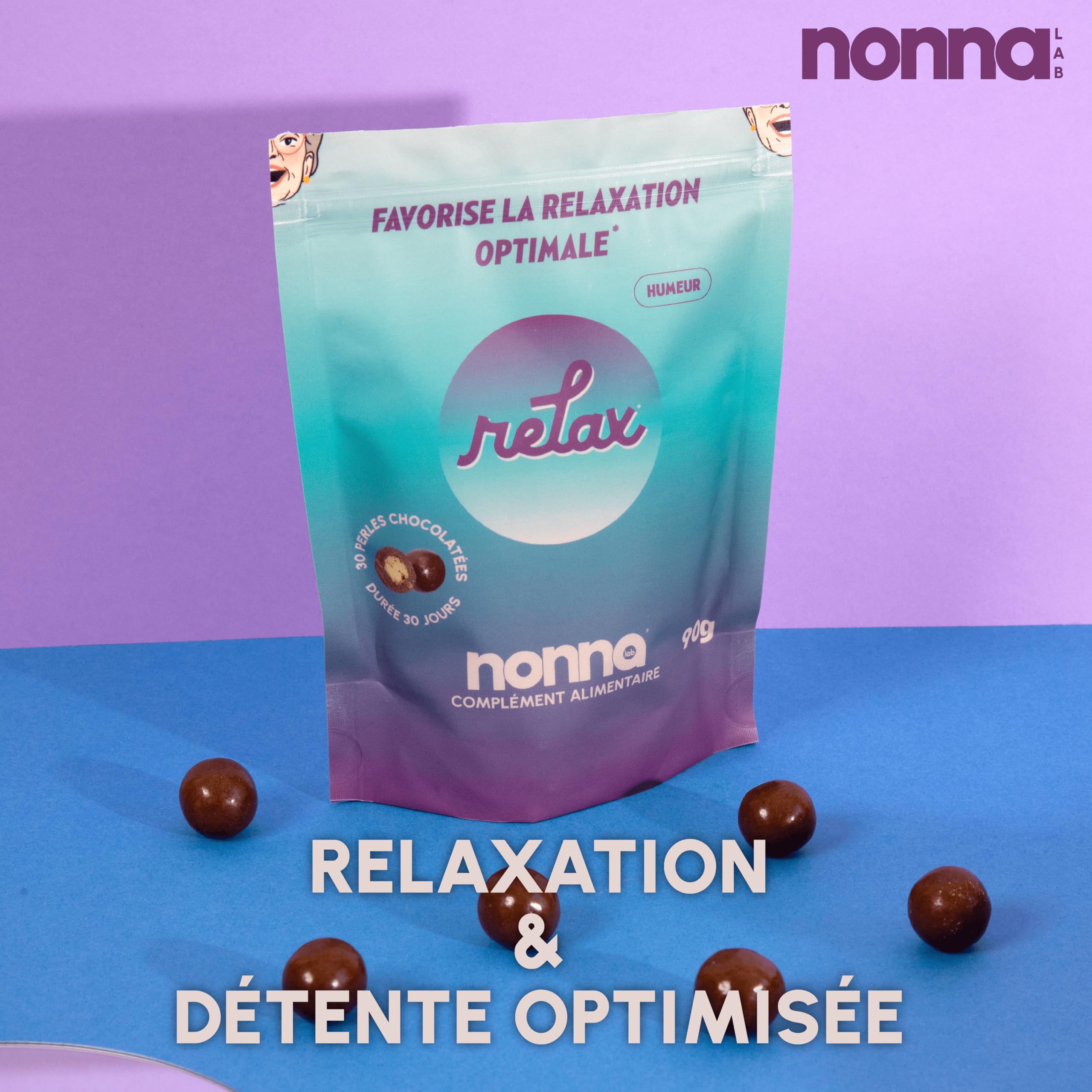 NONNA LAB - Relax - Favorise La Relaxation - Compléments Alimentaires - Détente & Résistance au stress - Cure 1 mois - 30 Perles Chocolatées - Made in France
