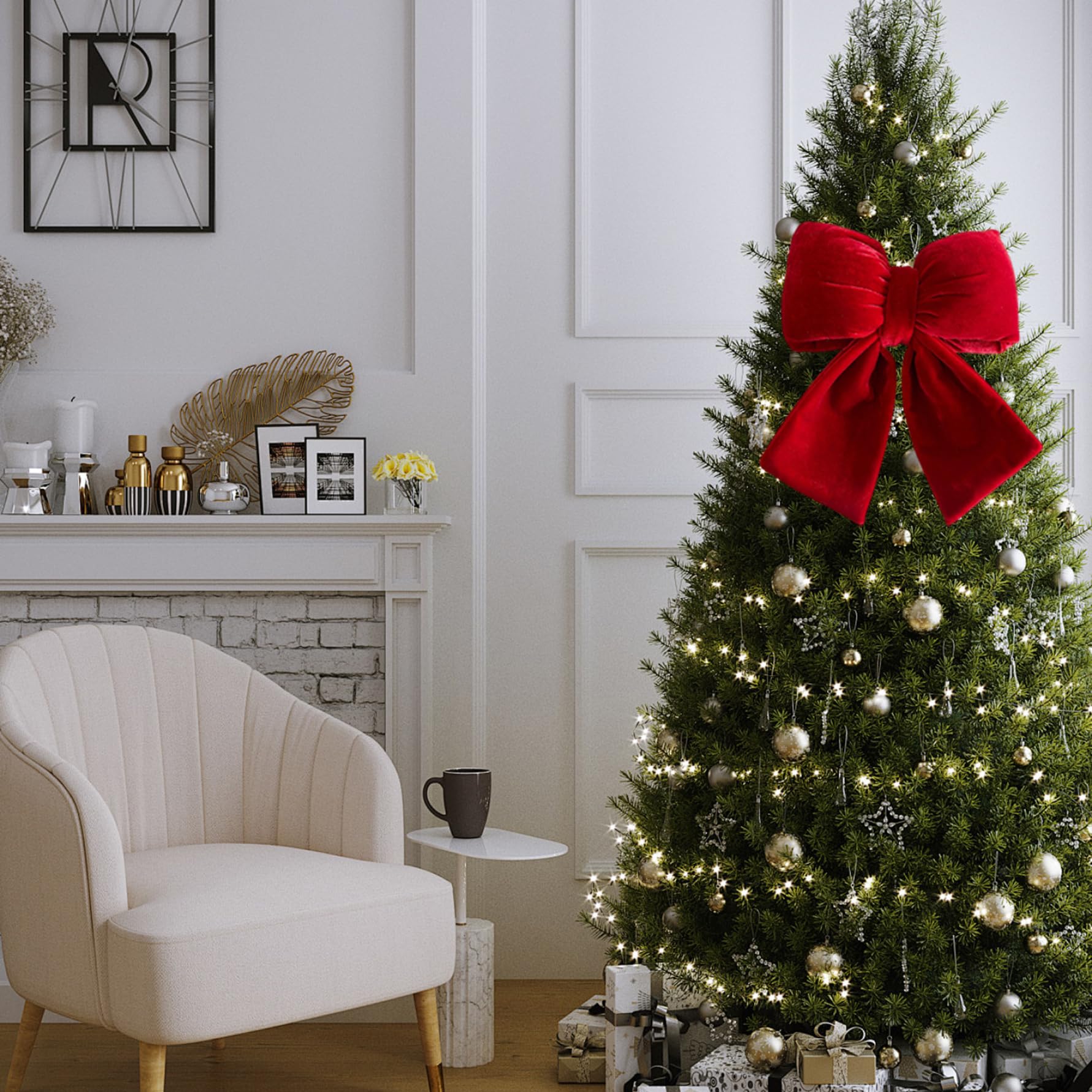 Gcroet Lot de 2 nœuds en Velours pour Sapin de Noël - Bordeaux - Cimier d'arbre pour Noël, Mariage, fête d'anniversaire, couronnes, Manteau, Porte 'entrée, Porche - 37, 1 x 27, 9 cm.
