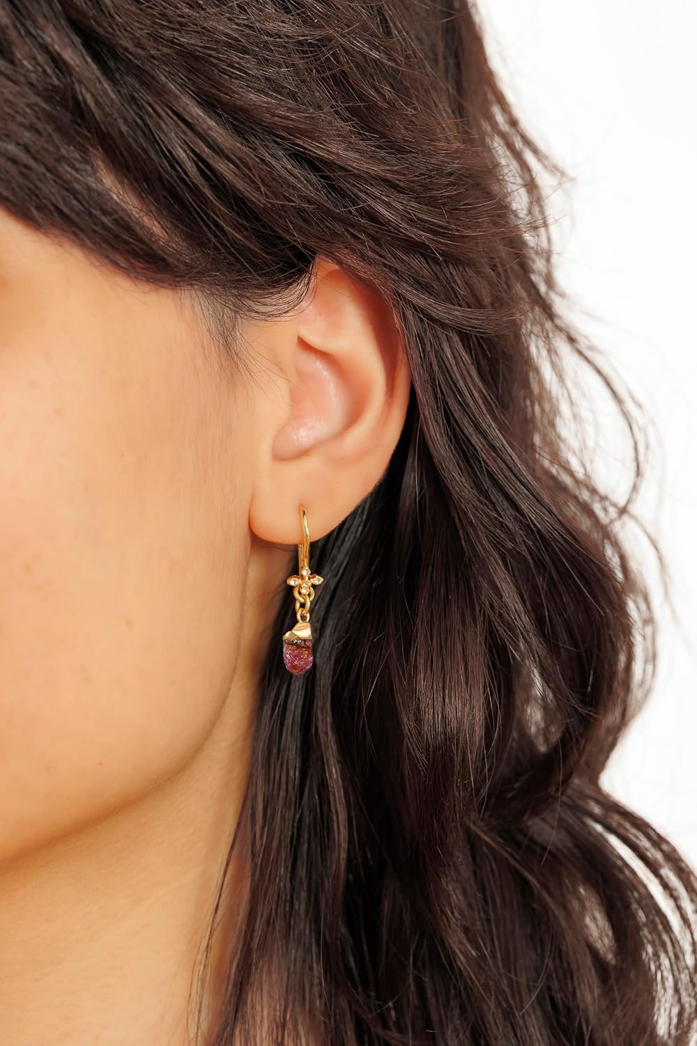 Ruby Earrings for Women in Raw Stone Dangle Drop Shape - 18K Gold Vermeil, Certified 925 Sterling Silver Earring - Hypoallergenic Gold Jewelry for Women, Mothers Day Gifts