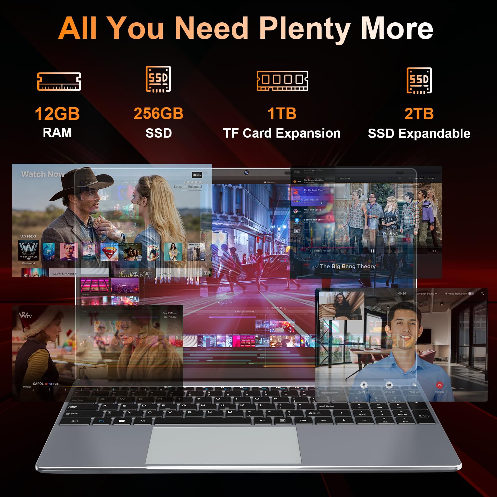 15.6" FHD IPS Student Laptop, AI Assistant Included, Office 365 | 12GB RAM 256GB SSD, J4105 Quad-Core Processor, 180° Lay-Flat, WiFi 5, Bluetooth, USB 3.2, 53.2Wh Battery, Thin & Lightweight image 4