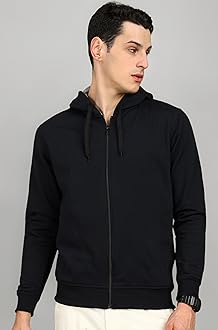 Men’s Solid Zipper Hooded Sweatshirt | Ribbed Hem, Lined Hood, Side Pockets, Durable Zip | Multiple Colors