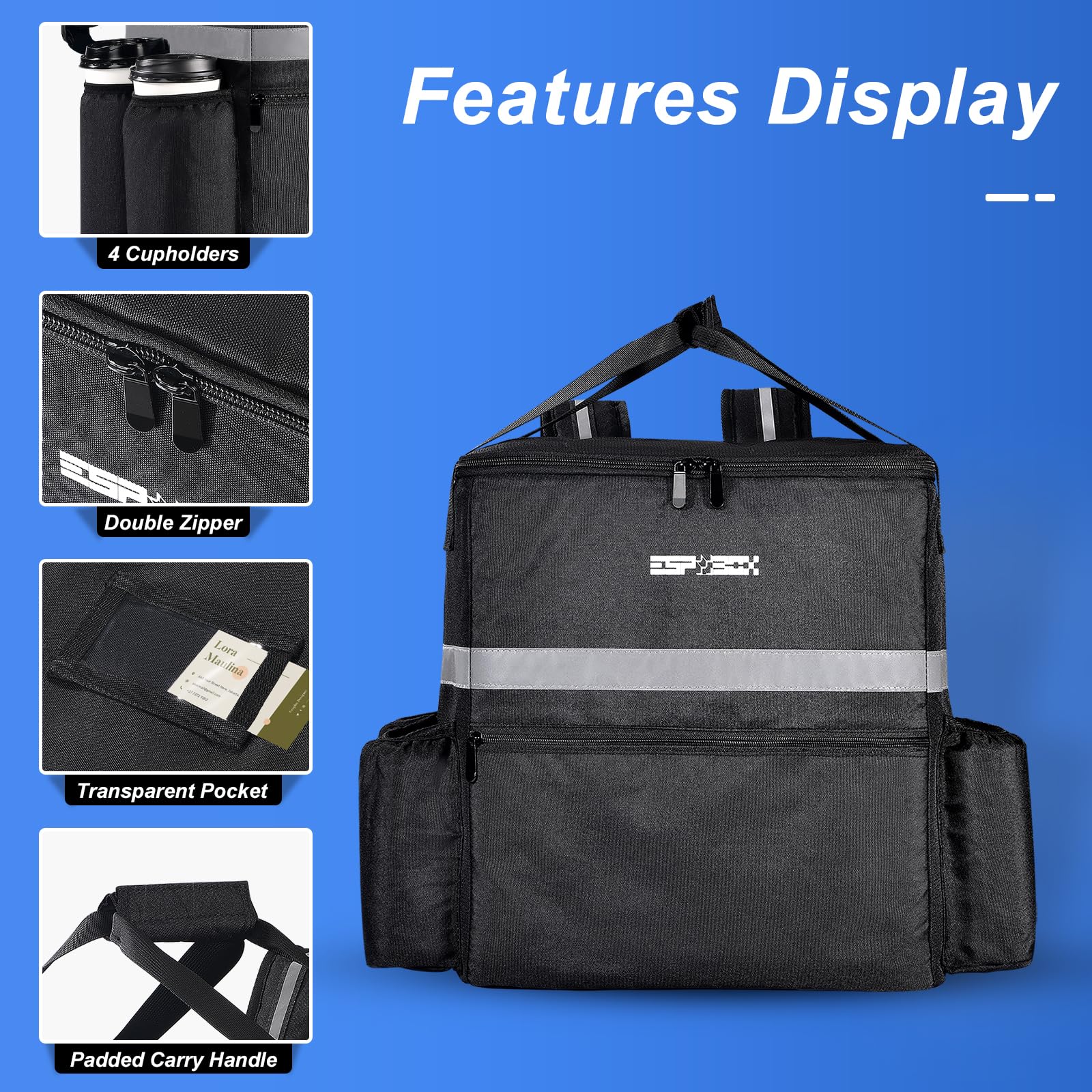 36L Large Backpack with 4 Cup Holder, Big Food Delivery Insulated