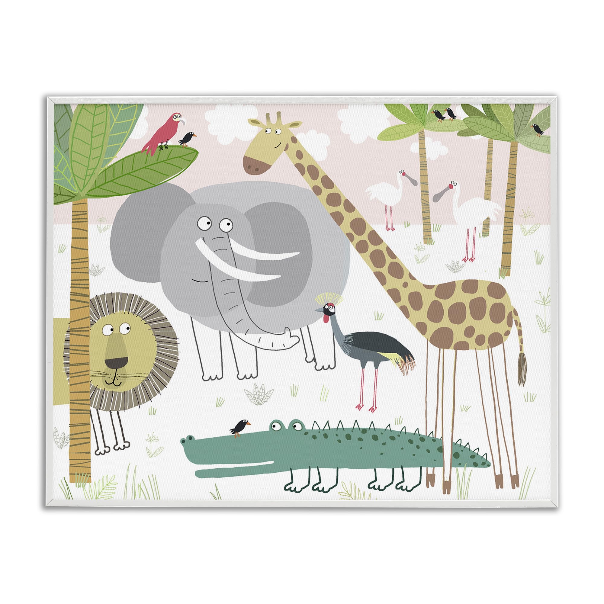Stupell Industries Coastal White (Textured) 'Safari Animals Out And About'| Framed Giclee Art