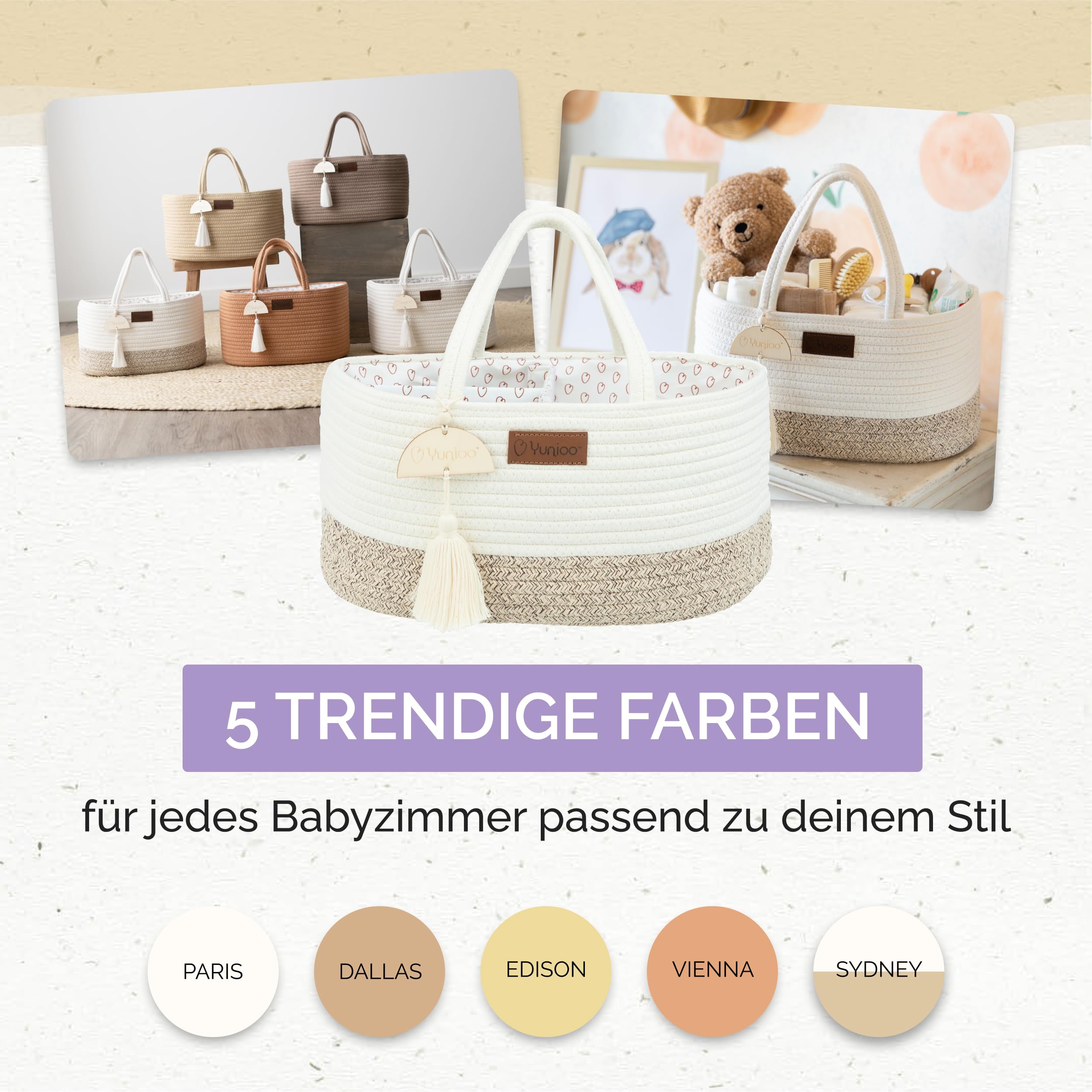 Panier à Langer Bébé + Organisateur Couches Yunioo - Matelas à Langer Bébé avec Housse Imperméable & Rangement Table à Langer, Coton Tressé, Lavable, Cadeau Naissance