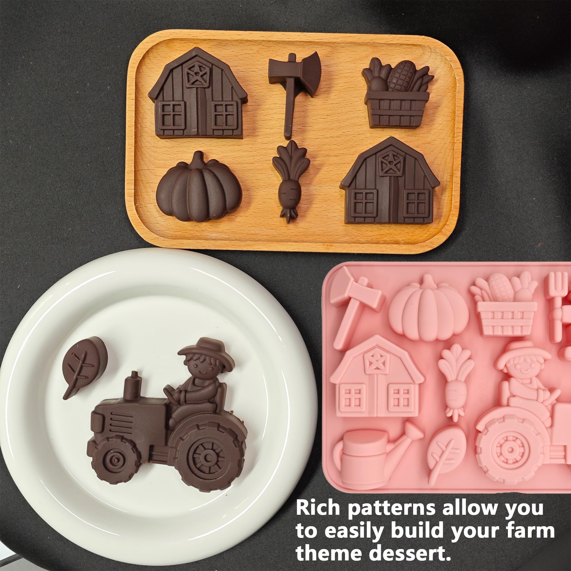 Stampo In Silicone Trattore 2Pcs Stampo Silicone Trattore Antiaderente Stampi Per Torta 3D Stampi Tema Agricolo per Cioccolato Biscotto Cubetto Di Ghiaccio (Fattoria, 20x15x2cm)