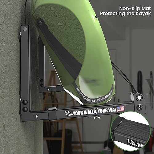 Miniatura 3 de GanFindX Estante de pared plegable para kayak, resistente de 9.5 a 13.8 pulgadas, soporte de almacenamiento de kayak y correas de hebilla de