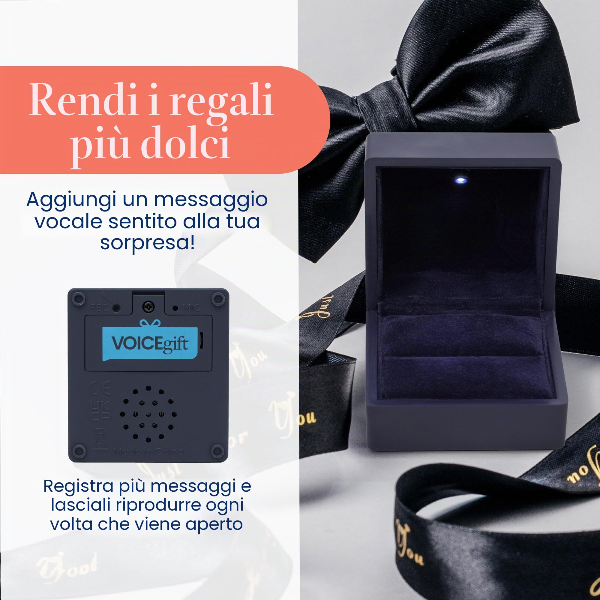VOICEGIFT Registratore di suoni e audio da 60 secondi per cornici, album e album (Scatola ad anelli registrabile | Blu notte)