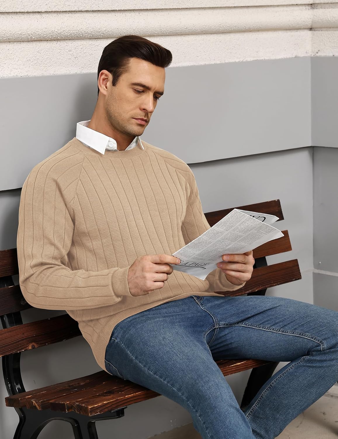 COOFANDY Mens Crewneck Pullover Sweaters Business Casual Long Sleeve Slim Fit Sweater Chunky Cable Knit Sweater - Image 5