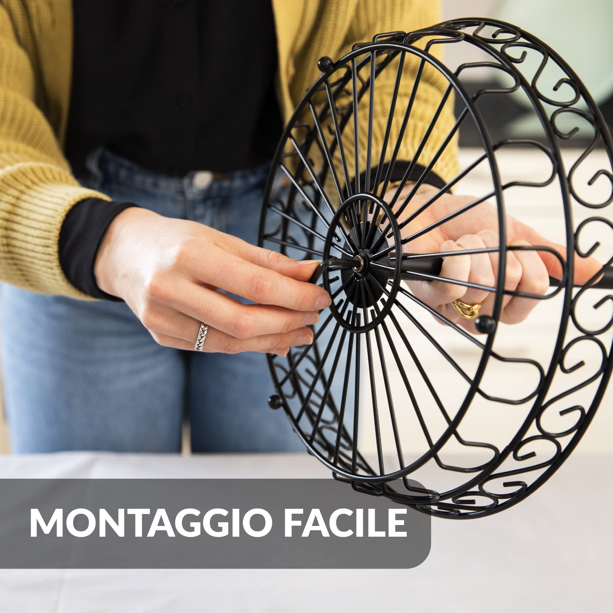 Chefarone Portafrutta a 2 Piani in Metallo Nero Vintage – Alzatina Portafrutta da Tavolo – Cestino Frutta e Verdura Salvaspazio per Cucina e Sala da Pranzo – Design Elegante e Robusto