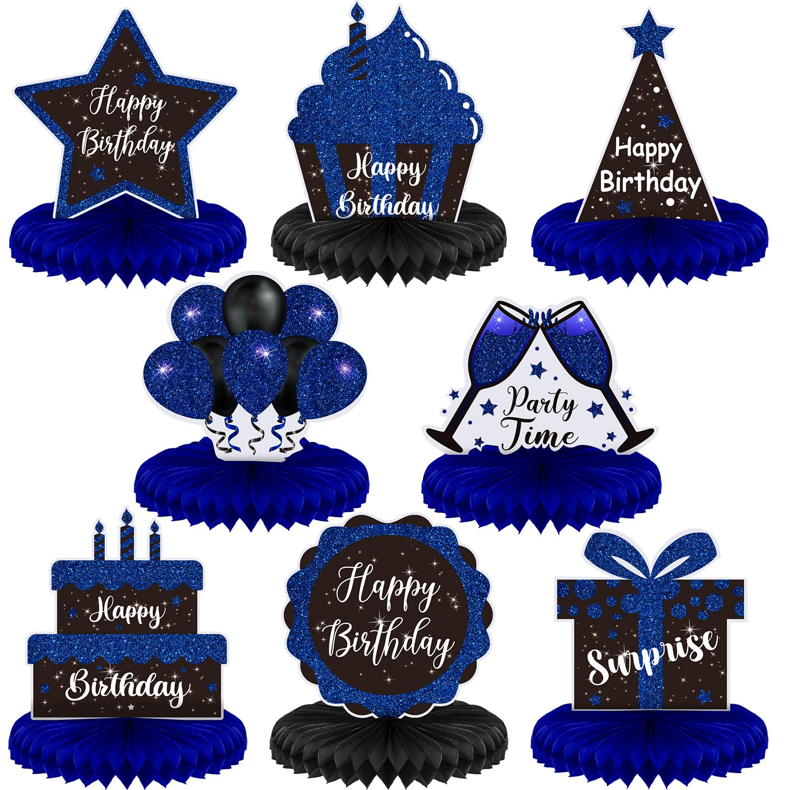 Yexiya 8 Pcs Blue and Black Birthday Centerpiece Table Decoration