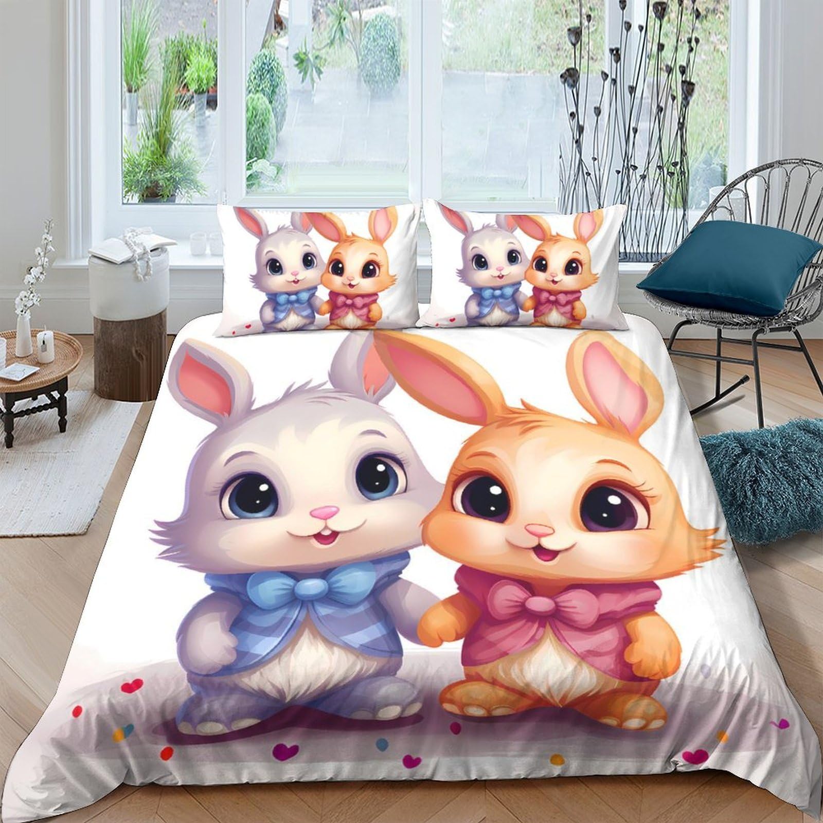 Ctjqhvkz Style-3 3D Printed Cute Cartoon Bunny Fitted Sheet Microfiber Soft Non Slip Bed Sheet For Bedroom Dorm Mattress Decor Single（135X200cm）